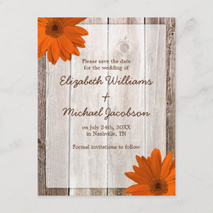 Anuncio de Orange Daisy Barn Wood Save the Date