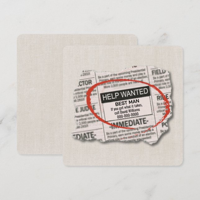 Anuncio de periódico de solicitud de mejores hombr (Anverso / Reverso)