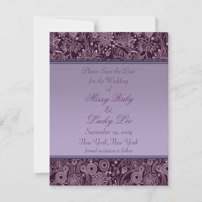Anuncio de Plum Floral Save the Date 10,8 cm x 14  (Anverso)