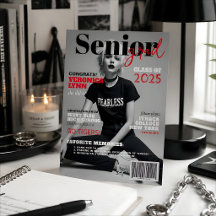 Anuncio de portada de revista para graduado sénior