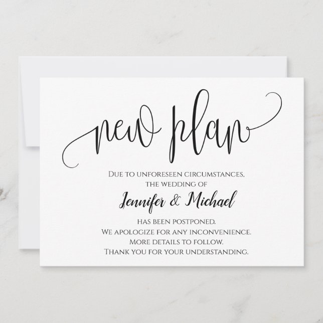 Anuncio de posposición de plan moderno chic script (Anverso)