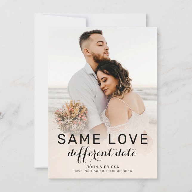 Anuncio de Postergación de Boda con Caligrafía Mod (Anverso)