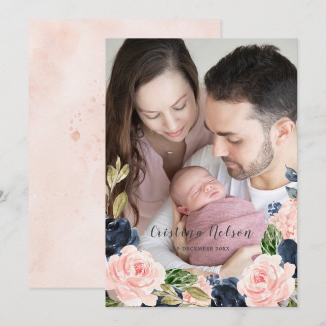 Anuncio de recién nacido bebé niña Rubor rosa (Anverso / Reverso)