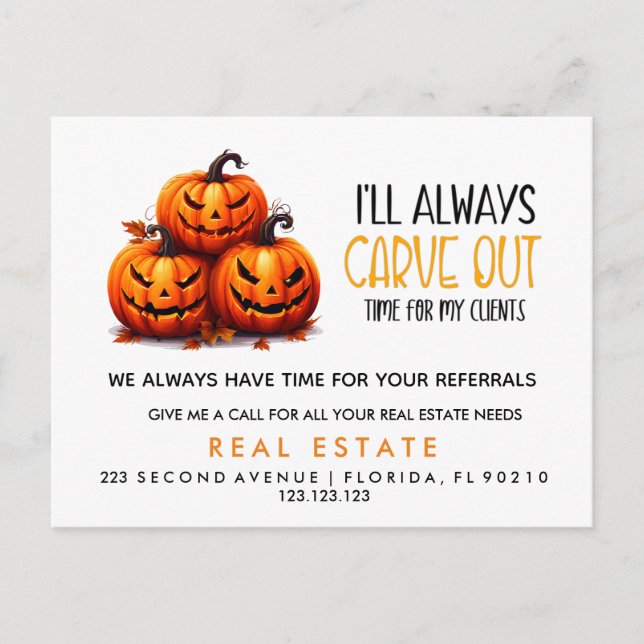 Anuncio de referencias de calabaza de bienes raíce (Anverso)