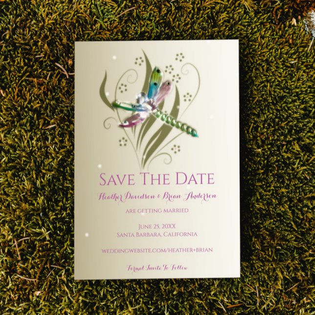 Anuncio de Salvaguarda Libélula Adornada con Joyas (Jeweled Dragonfly Save the Date Wedding Announcement)