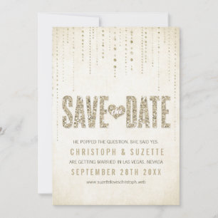 Anuncio de Save The Date con aspecto de brillo dor