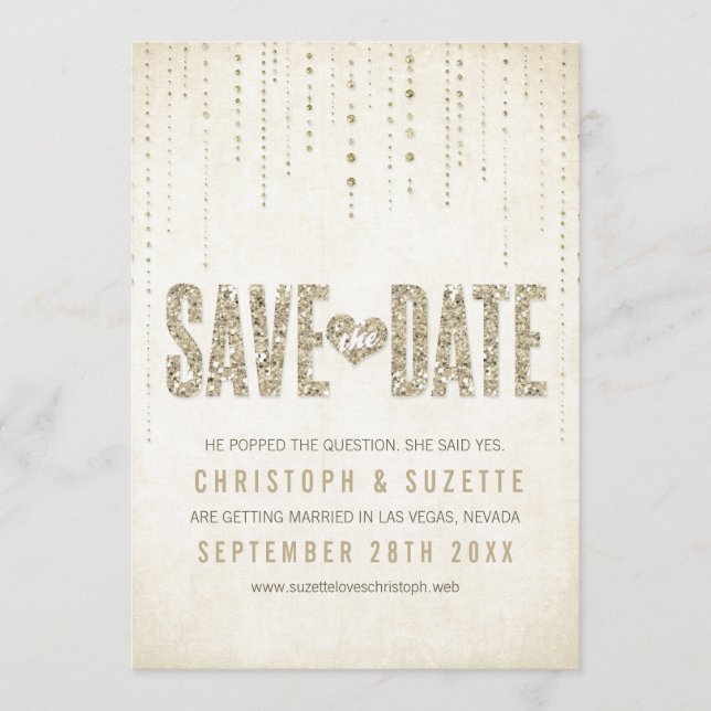 Anuncio de Save The Date con aspecto de brillo dor (Anverso)