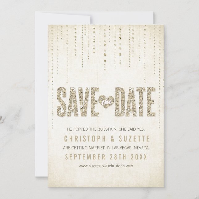 Anuncio de Save The Date con brillo dorado (Anverso)