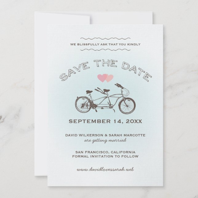 Anuncio de Save The Date de Bicicleta Tandem Azul (Anverso)