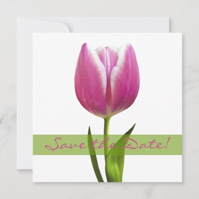 Anuncio de "Save the Date" de Boda de Tulipán Rosa (Anverso)