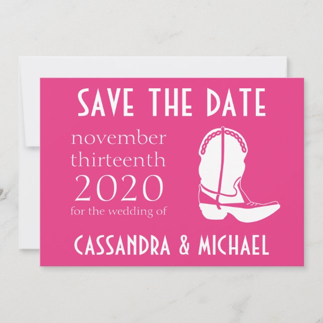 Anuncio de Save The Date de Botas de Vaquero (Rosa (Anverso)
