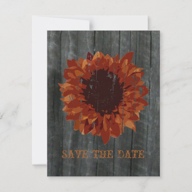 Anuncio de Save The Date de Girasol y Madera de Gr (Anverso)