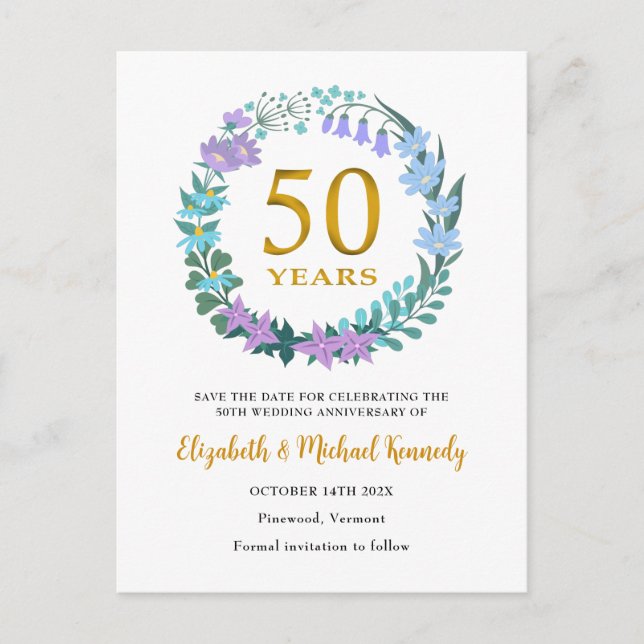 Anuncio de Save the Date del 50º Aniversario de Bo (Anverso)