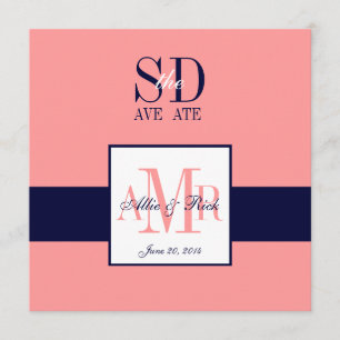 Anuncio de "Save the Date" Elegante Coral y Azul M