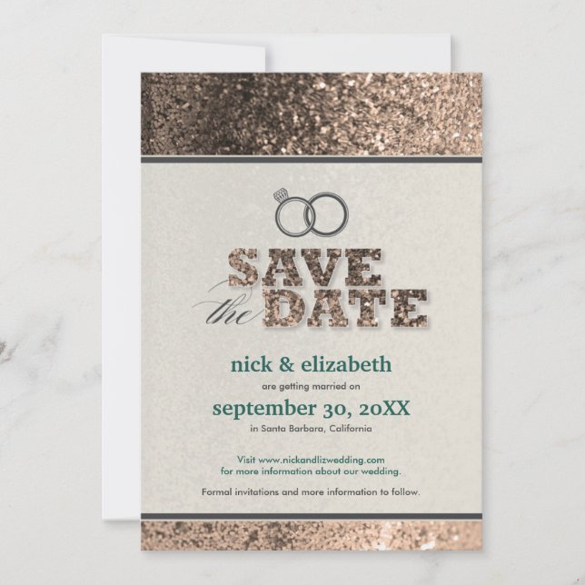Anuncio de "Save the Date" Glitter Bling (cobre) (Anverso)