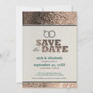 Anuncio de "Save the Date" Glitter Bling (cobre)