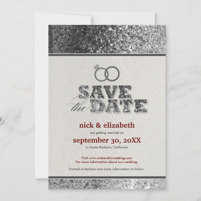 Anuncio de Save the Date Glitter Bling (plata) (Anverso)
