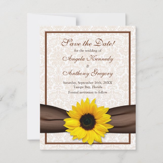 Anuncio de Sunflower Damask Floral Save the Date (Anverso)
