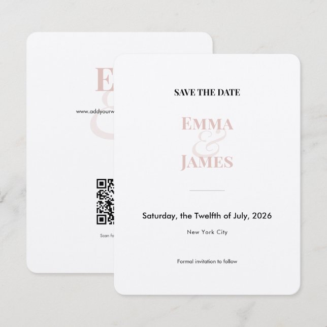 Anuncio de Tarjeta de Boda Ampersand Blush | Save  (Anverso / Reverso)