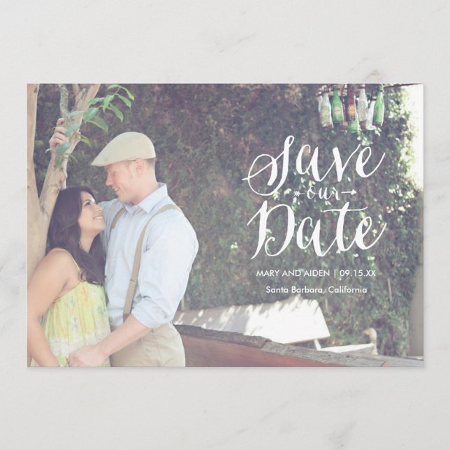 Anuncio de tarjeta de foto de Save-The-Date con gu (Anverso)