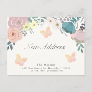 Anuncio de traslado de mariposas florales rosadas