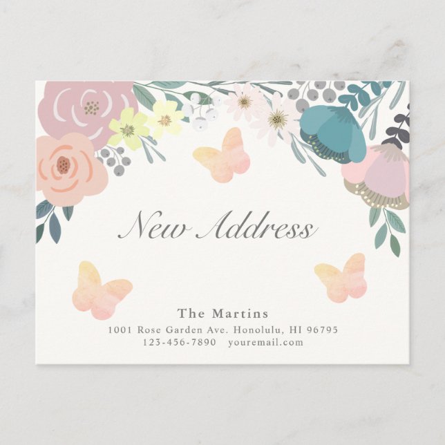 Anuncio de traslado de mariposas florales rosadas (Anverso)