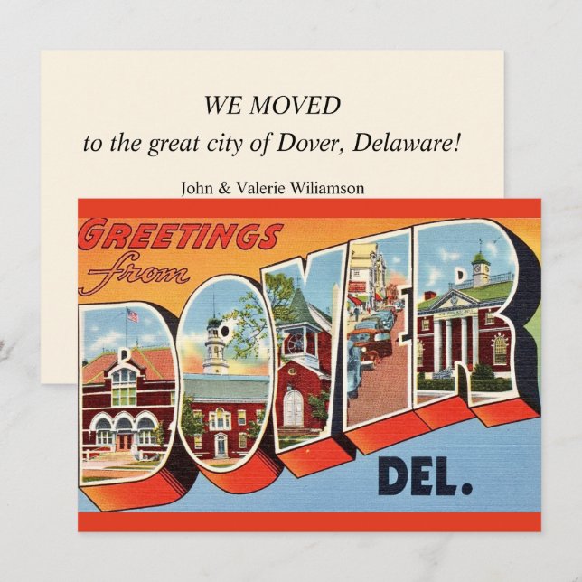 Anuncio de traslado de tarjeta postal de Dover Del (Anverso / Reverso)