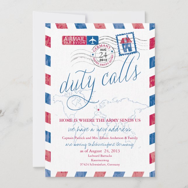 Anuncio de traslado militar en correo aéreo antigu (Anverso)