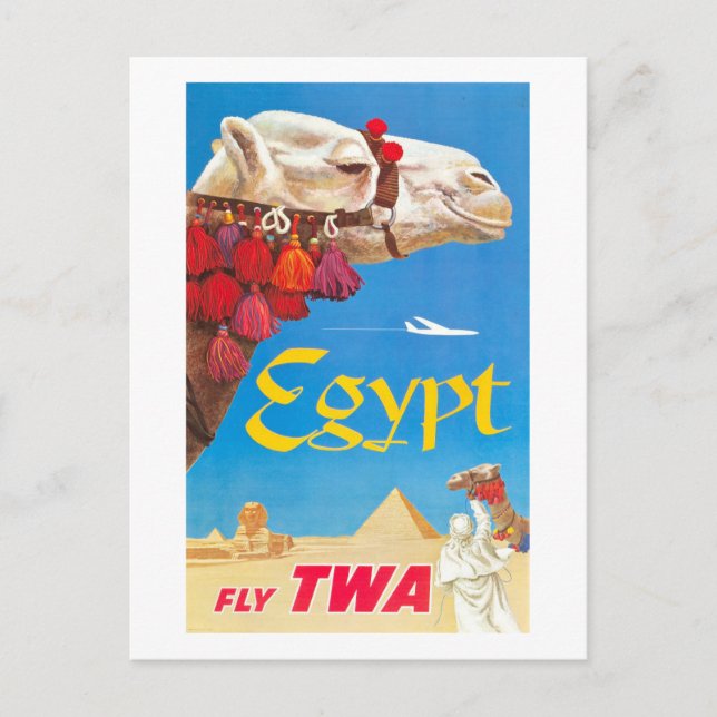 Anuncio de viaje aéreo de Egipto vintage (Anverso)