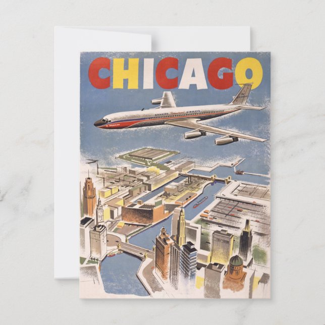 Anuncio de viaje aéreo de Vintage Chicago USA (Anverso)