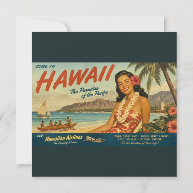Anuncio de viaje hawaiano de estilo vintage (Anverso)