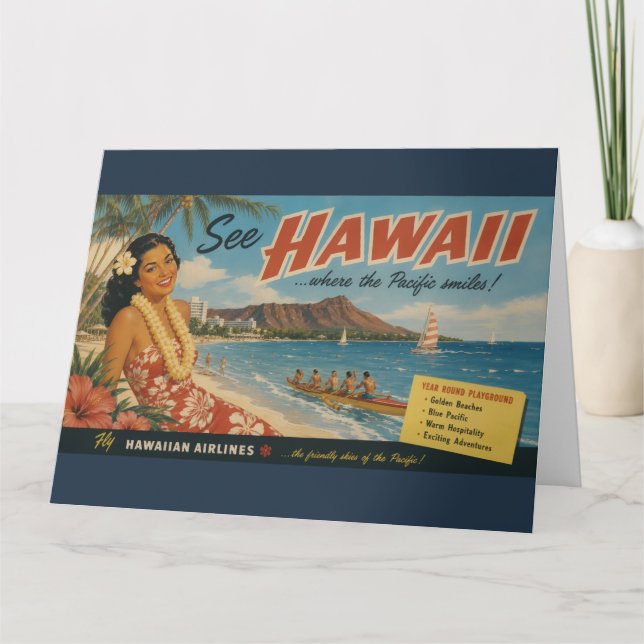 Anuncio de viaje hawaiano de estilo vintage (Anverso)