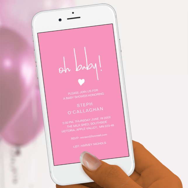 Anuncio Deep Pink Baby Boy Shower Cellphone Vite (Subido por el creador)