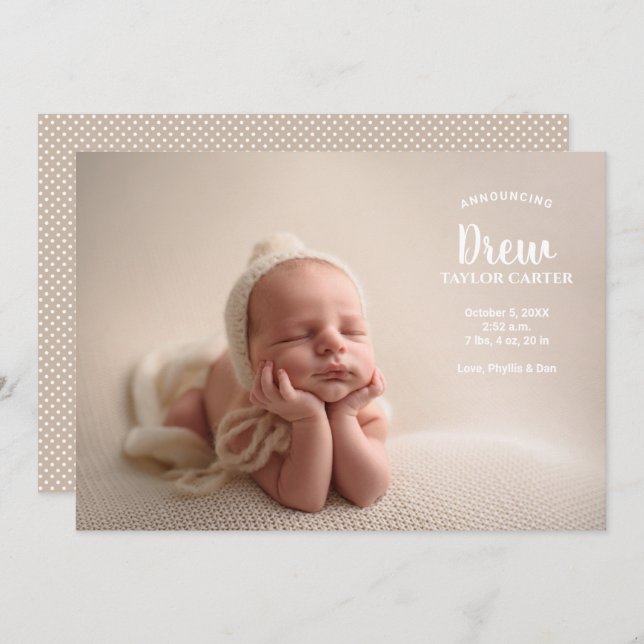 Anuncio del nacimiento de nuestra foto bebé (Anverso / Reverso)