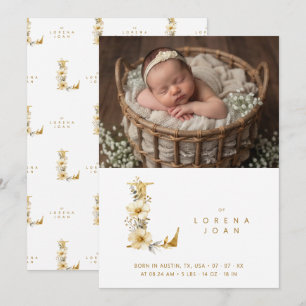 Anuncio Delicate Floral E Initial Gold Glitter Newborn