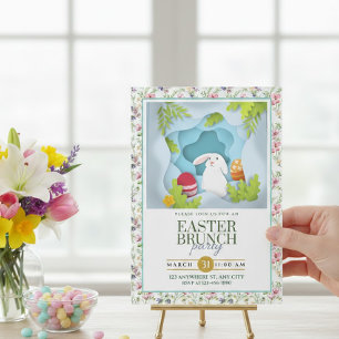 Anuncio Desayuno de Pascua con conejito y flores al estilo
