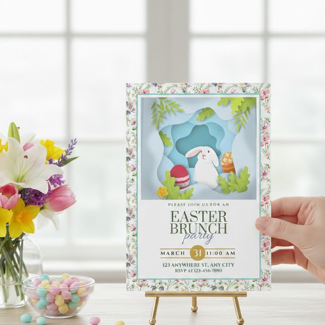 Anuncio Desayuno de Pascua con conejito y flores al estilo (Subido por el creador)