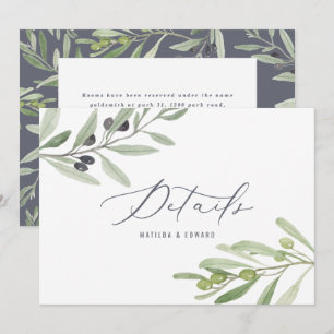 Anuncio Detalles de boda de follaje de rama de olivo acuar