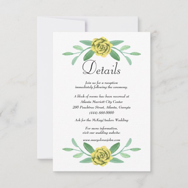Anuncio Detalles de boda de follaje verde floral amarillo (Anverso)
