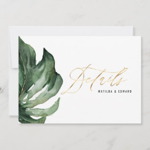 Anuncio Detalles de boda de hoja de palma de acuarela y or