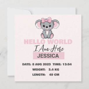 Anuncio Detalles del nacimiento del bebé: Koala rosa