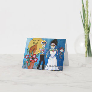 Anuncio Día de los Muertos Salven la Fecha Boda Notecard