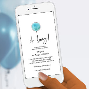 Anuncio Digital Baby Shower Blue Balloon Cellphone Vite
