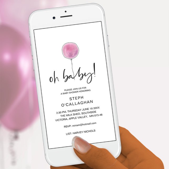Anuncio Digital Baby Shower Pink Balloon Cellphone Vite (Subido por el creador)