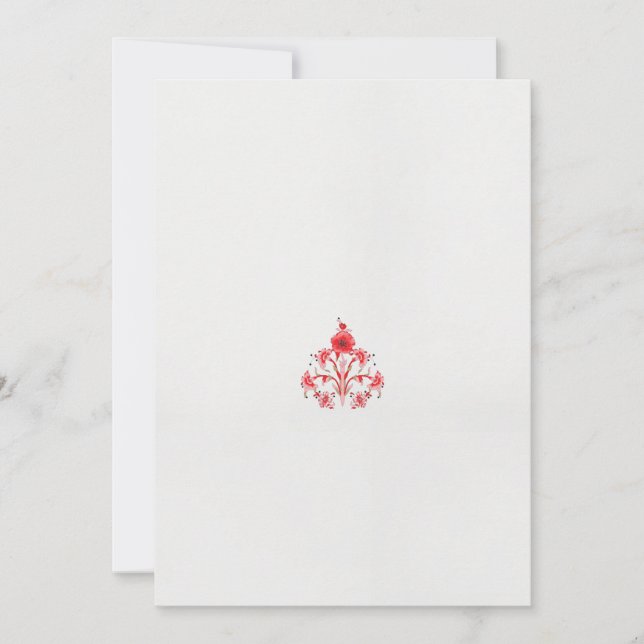 Anuncio diseño de una flor roja sobre un fondo blanco (Anverso)