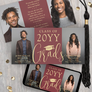 Anuncio Doble Graduación 2 Grads Foto conjunta Borgoña Roj