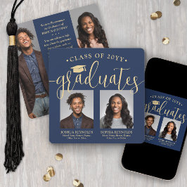 Anuncio Doble Graduación 2 Graduados y 4 Fotos Azul Marino