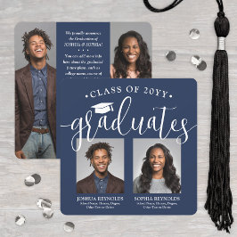 Anuncio Doble Graduación 2 Graduados y 4 Fotos Azul Marino
