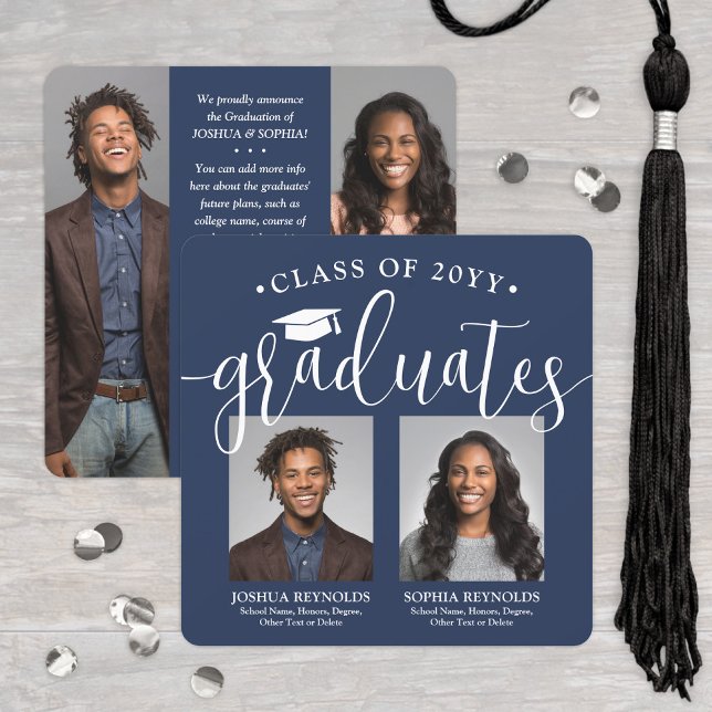 Anuncio Doble Graduación 2 Graduados y 4 Fotos Azul Marino (Subido por el creador)