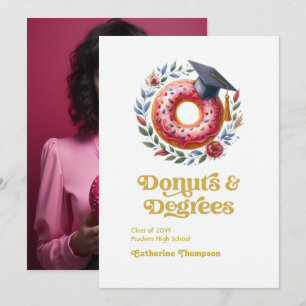 Anuncio Donas rosadas y doradas y foto de graduación con t